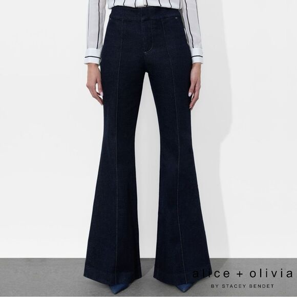Alice + Olivia **NWT** The Trouser Flared Jean in Dark Rinse Denim - Picture 1 of 12